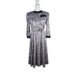 Whirlaway Vintage Womens Dress‎ Purple and Black Paisley Belted Size 6P